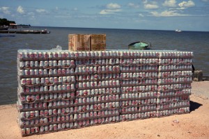 A mighty load of beer waits on the dock.